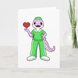 Geko als Krankenschwester mit Herz Karte