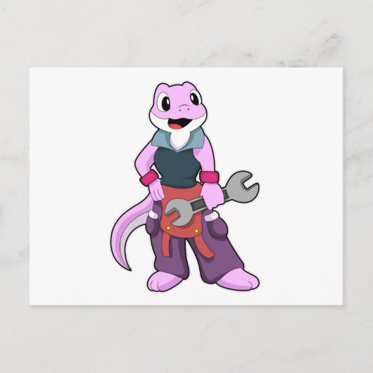 Geko als Mechanik mit Wrench Postkarte (Vorderseite)