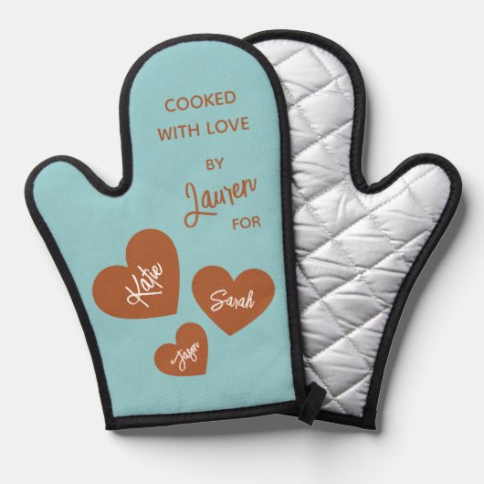 gekocht mit Liebe Personalisiert weich Aquamarin Ofenhandschuh (Vorderseite/Rückseite)