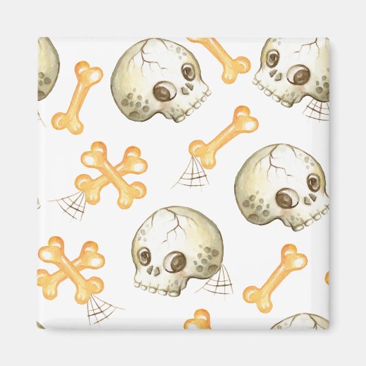 Geköckte Schädel und Knochen Halloween Muster Magnet (Vorne)