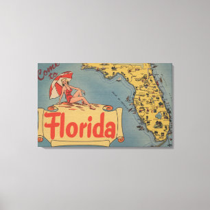 Gekommen zu Florida-Karte des Staat, Button-Oben Leinwanddruck