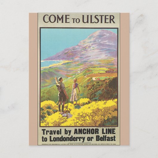 Gekommen zum Vintagen Reise-Plakat Ulsters Postkarte (Vorderseite)