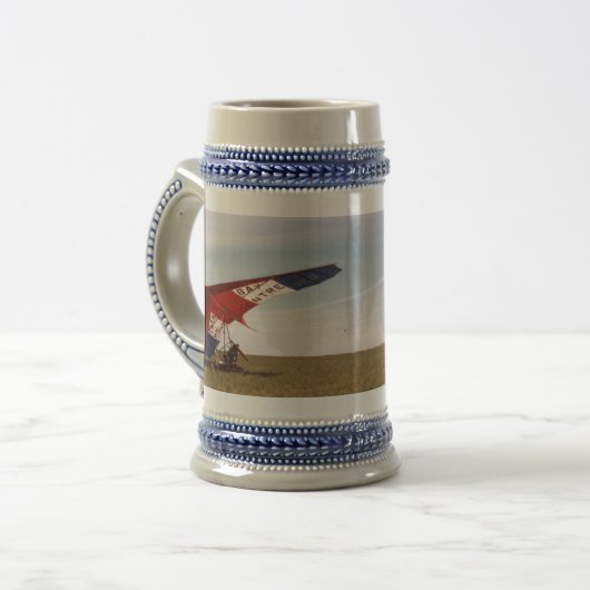 "Gekommene Fliege mit mir" Stein Bierglas (Vorderseite Links)