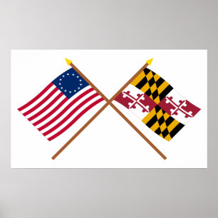 Gekreuzte 13 Stern US und Maryland-Staats-Flaggen Poster