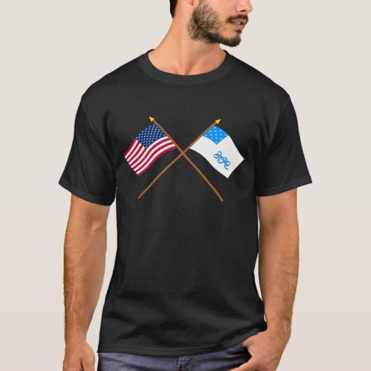 Gekreuzte 1. Regiment-Flaggen US und Rhode Islands T-Shirt (Vorderseite)