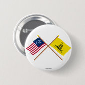 Gekreuzte Bennington- und Gadsden-Flaggen Button (Vorne & Hinten)
