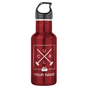 Gekreuzte Besen, welche die Wasser-Flasche - Trinkflasche