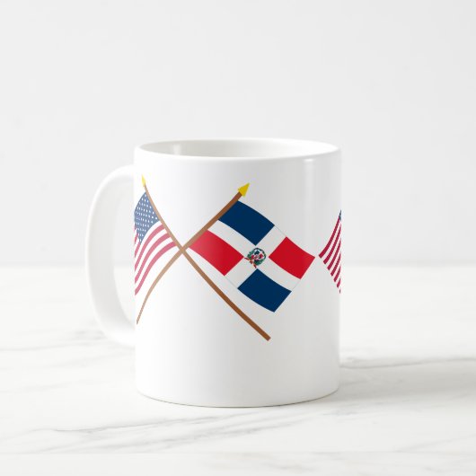Gekreuzte Flaggen US und der Dominikanischen Kaffeetasse (Vorderseite Links)