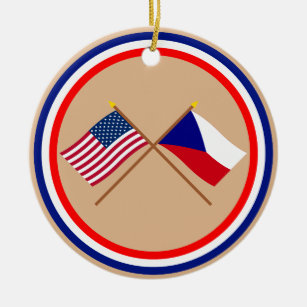 Gekreuzte Flaggen US und der Tschechischen Keramikornament