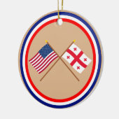 Gekreuzte Flaggen US und Georgia Republik Keramikornament (Links)