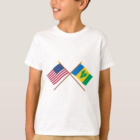 Gekreuzte Flaggen US und St. Vincent T-Shirt (Vorderseite)