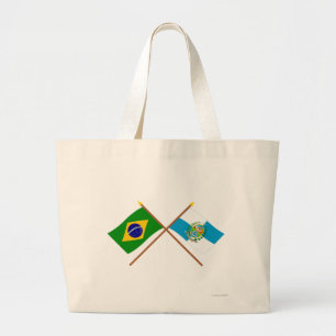 Gekreuzte Flaggen von Brasilien und von Rio de Jumbo Stoffbeutel