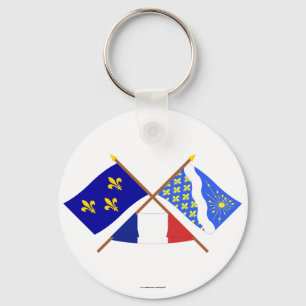Gekreuzte Flaggen von Île-De-Frankreich und von Schlüsselanhänger