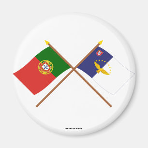 Gekreuzte Flaggen von Portugal und von Azoren Magnet