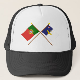 Gekreuzte Flaggen von Portugal und von Azoren Truckerkappe