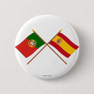 Gekreuzte Flaggen von Portugal und von Spanien Button