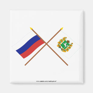 Gekreuzte Flaggen von Russland und von Tomsk Magnet