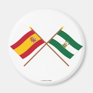 Gekreuzte Flaggen von Spanien und von Andalucía Magnet