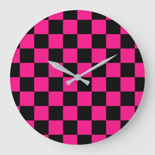 Gekreuzte Quadrate mit rosa, geometrischem Retro Große Wanduhr (Vorderseite)