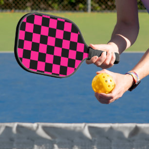 Gekreuzte Quadrate mit rosa, geometrischem Retro Pickleball Schläger