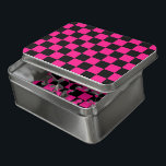 Gekreuzte Quadrate mit rosa, geometrischem Retro Puzzle<br><div class="desc">Kegelförmige Quadrate heißen rosa schwarzen geometrischen Retro-Muster Puzzle Geschenk für sie. Cooles geometrisches rechteckiges Muster in Retro. Vintage Fliesen schwarz und heiß rosa modernes Schachbrett.</div>