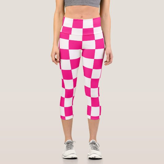 Gekreuzte Quadrate mit weißem, rosa Retro Capri Leggings (Vorderseite)