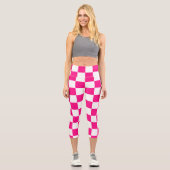 Gekreuzte Quadrate mit weißem, rosa Retro Capri Leggings (Vorderseite)