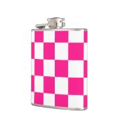 Gekreuzte Quadrate mit weißem, rosa Retro Flachmann (Links)