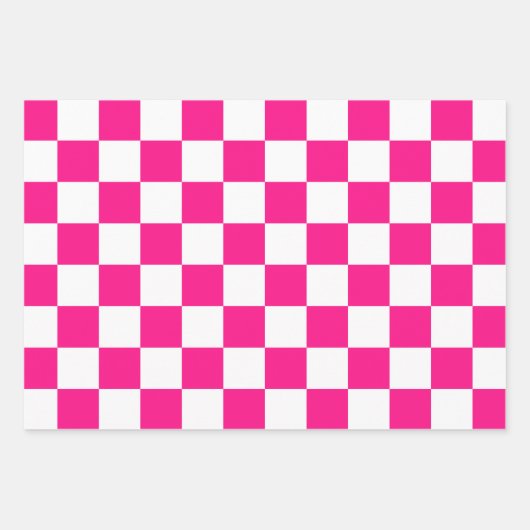 Gekreuzte Quadrate mit weißem, rosa Retro Geschenkpapier Set (Vorderseite 2)