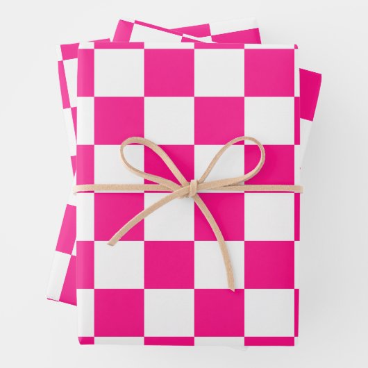 Gekreuzte Quadrate mit weißem, rosa Retro Geschenkpapier Set (Beispiel)