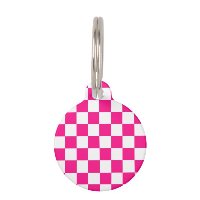 Gekreuzte Quadrate mit weißem, rosa Retro Haustiermarke (Vorderseite)