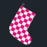 Gekreuzte Quadrate mit weißem, rosa Retro Kleiner Weihnachtsstrumpf<br><div class="desc">Kegelförmige Quadrate heißen rosa,  geometrische Retro-Muster Weihnachten Strumpf. Zuhause Décor Holiday Accents Geschenk für sie. Cooles geometrisches rechteckiges Muster in Retro. Vintage Fliesen weiß und heiß rosa modernes Schachbrett.</div>