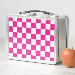Gekreuzte Quadrate mit weißem, rosa Retro Metall Brotdose