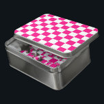 Gekreuzte Quadrate mit weißem, rosa Retro Puzzle<br><div class="desc">Kegelförmige Quadrate heißen rosa weißen geometrischen Retro-Muster Puzzle,  Geschenk für sie. Cooles geometrisches rechteckiges Muster in Retro. Vintage Fliesen weiß und heiß rosa modernes Schachbrett.</div>
