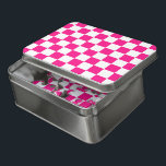 Gekreuzte Quadrate mit weißem, rosa Retro Puzzle<br><div class="desc">Kegelförmige Quadrate heißen rosa weißen geometrischen Retro-Muster Puzzle,  Geschenk für sie. Cooles geometrisches rechteckiges Muster in Retro. Vintage Fliesen weiß und heiß rosa modernes Schachbrett.</div>