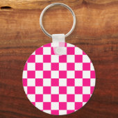Gekreuzte Quadrate mit weißem, rosa Retro Schlüsselanhänger (Rückseite)