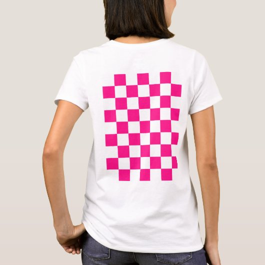 Gekreuzte Quadrate mit weißem, rosa Retro T-Shirt (Rückseite)