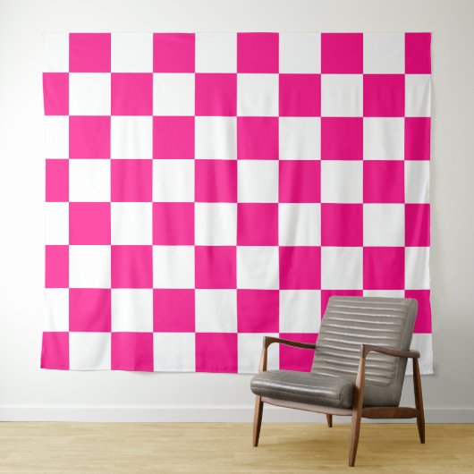 Gekreuzte Quadrate mit weißem, rosa Retro Wandteppich (Beispiel (Horizontal))
