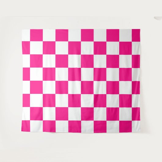 Gekreuzte Quadrate mit weißem, rosa Retro Wandteppich (Vorderseite (Horizontal))