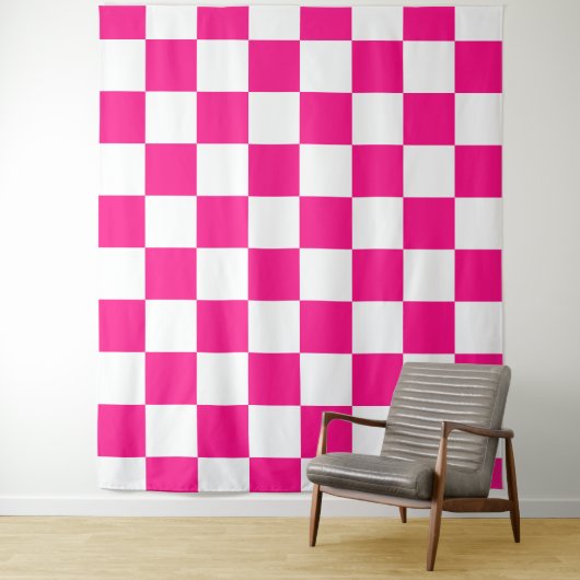Gekreuzte Quadrate mit weißem, rosa Retro Wandteppich (Beispiel)