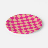 Gekreuzte Quadrate pfirsichfarbenes geometrisches  Pappteller (Schrägansicht)