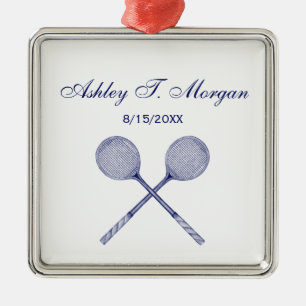 Gekreuzte Squashschläger Blau Ornament Aus Metall