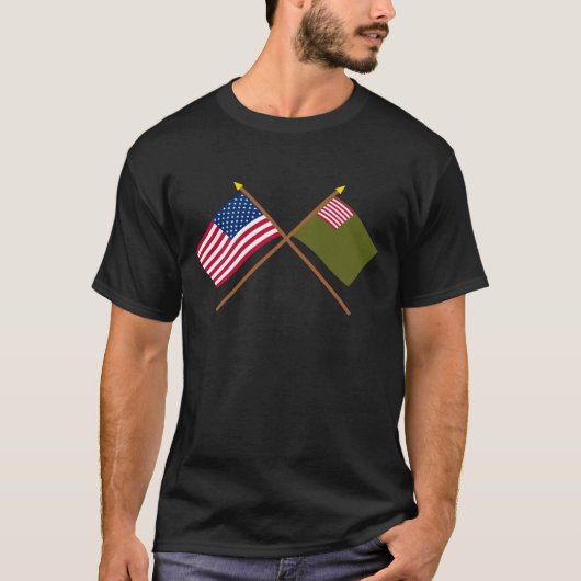 Gekreuzte US- und Delaware-Miliz-Flaggen T-Shirt (Vorderseite)