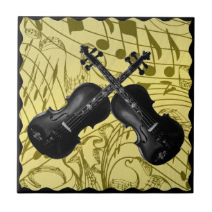 GEKREUZTE VIOLINEN AUF MUSIK NOTES-TILE FLIESE