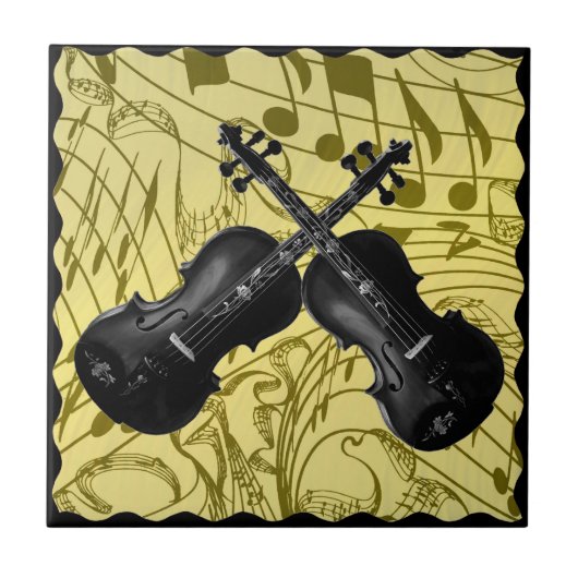 GEKREUZTE VIOLINEN AUF MUSIK NOTES-TILE FLIESE (Vorderseite)