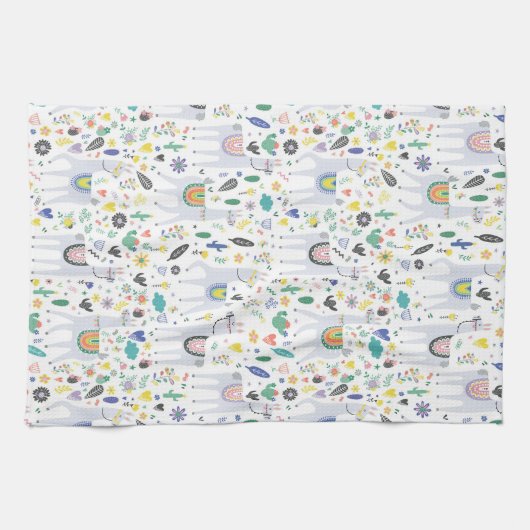 Gekritzel-Alpaka-Muster Geschirrtuch (Horizontal)