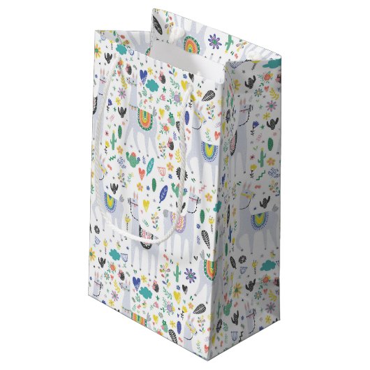 Gekritzel-Alpaka-Muster Kleine Geschenktüte (Rückseite Schrägansicht)