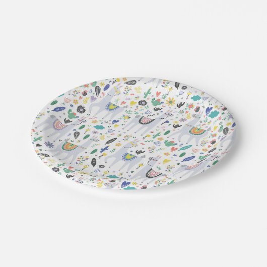 Gekritzel-Alpaka-Muster Pappteller (Schrägansicht)