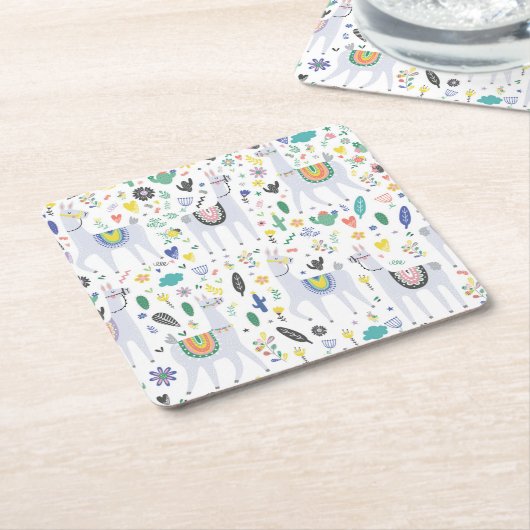 Gekritzel-Alpaka-Muster Rechteckiger Pappuntersetzer (angewinkelt)