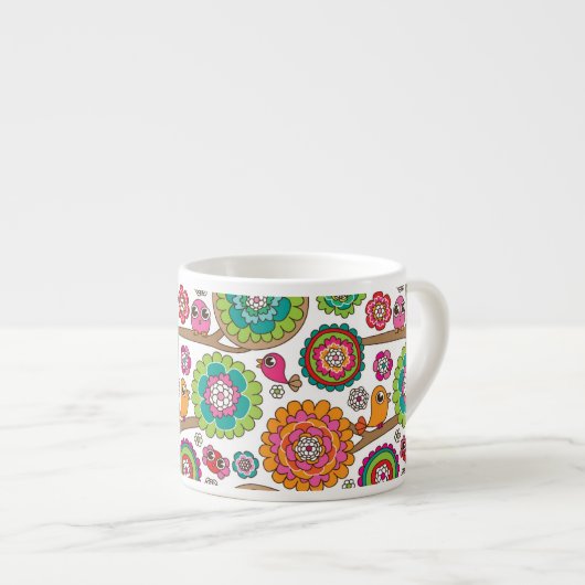 Gekritzel-Blumen-Hintergrundmuster Espressotasse (Vorderseite Rechts)